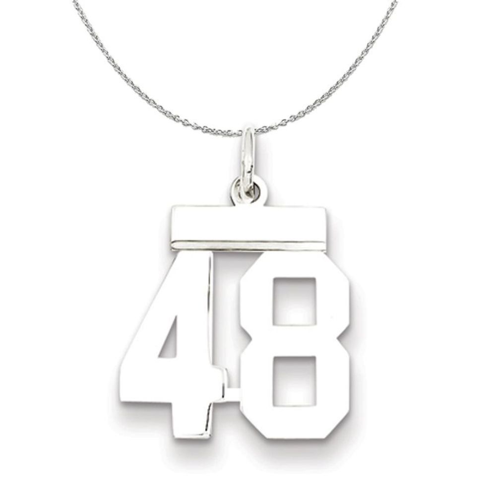 Silver, Athletic Collection Medium Polished Number 48 Necklace - 16 In